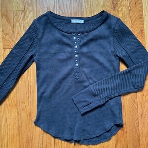 Black Free People We The Free waffle knit long sleeve with buttons + thumbholes
